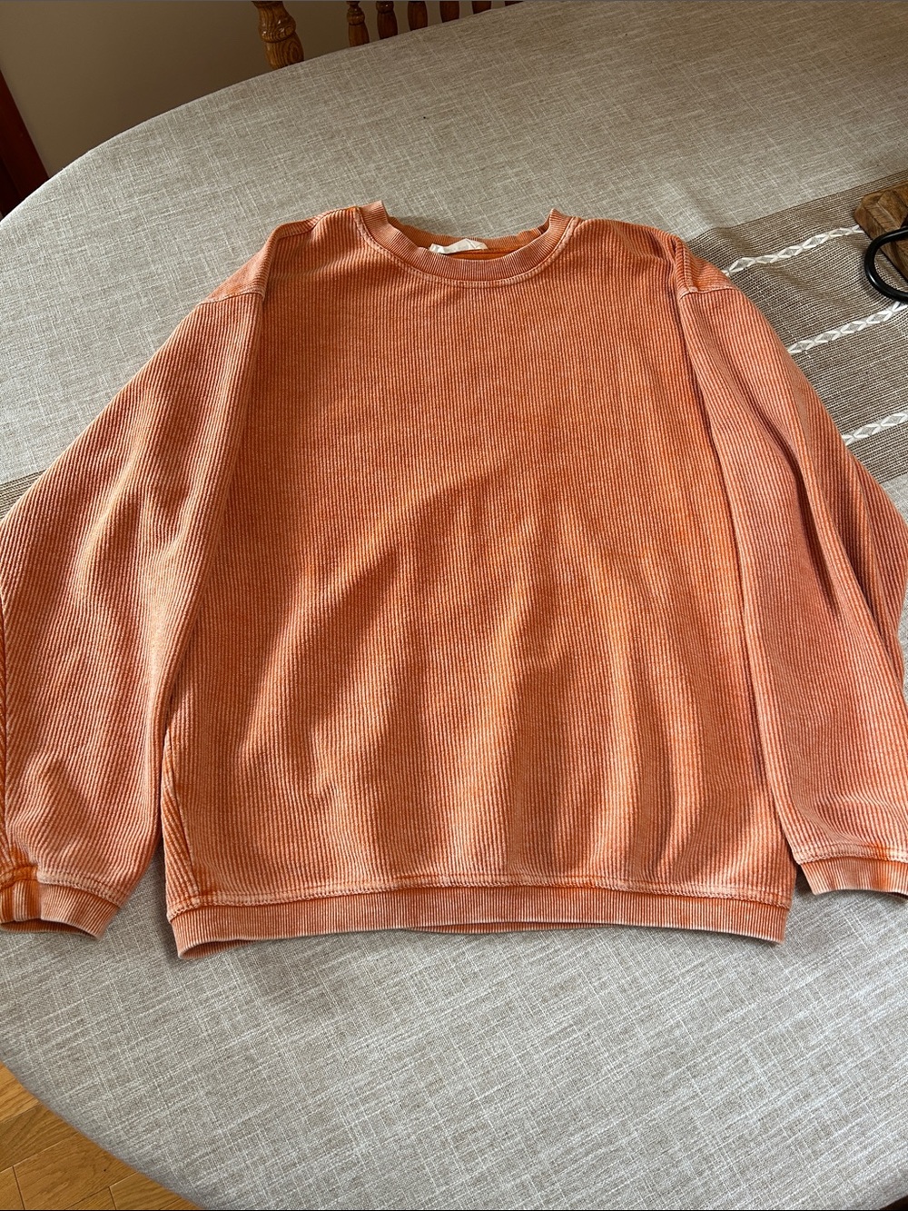 Filly Flair Washed Orange Corded Crewneck Sweater